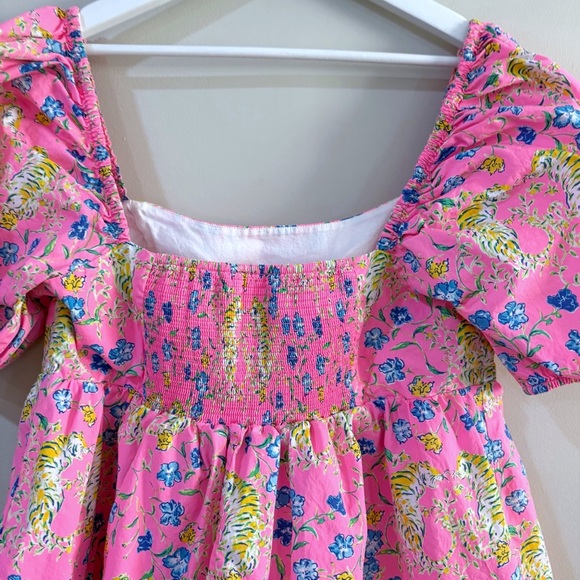 Lilly Pulitzer Puff Sleeve Pink Floral Leopard Dress Women’s 16 Fit & Flare - Picture 6 of 10